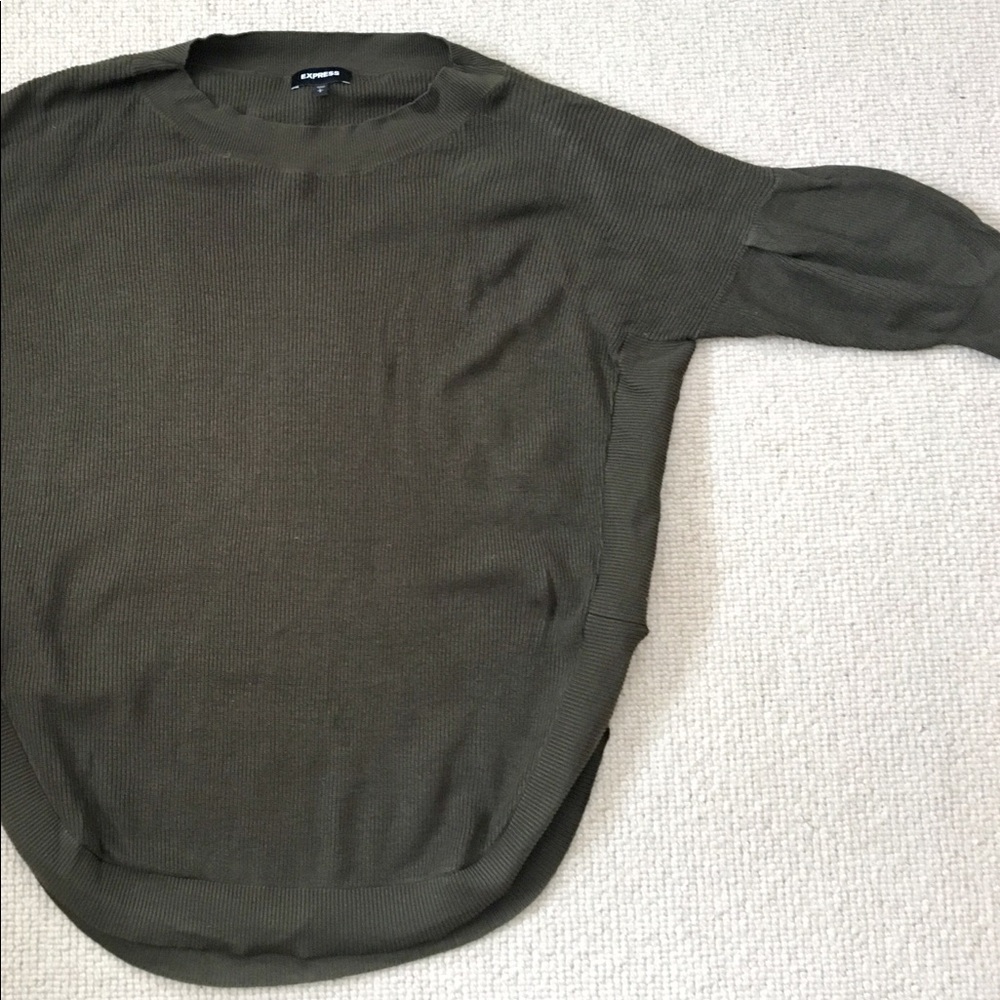Express Extreme Circle Hem Tunic Sweater, Olive